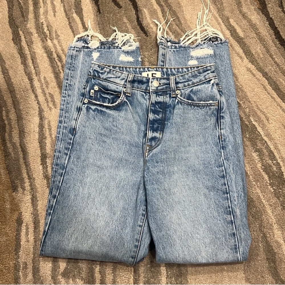 Lovers + Friends High Rise Straight Leg Raw Fray Hem Jeans - Picture 5 of 12